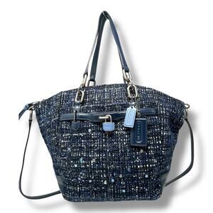 RARE Coach Chelsea Bouclé Mersin Tweed Shoulder Tote Navy Blue Style 17813 $398